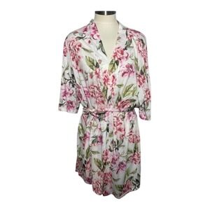 Floral Cotton Kimono Top Pink Rose Print Lightweight Boho Lounge